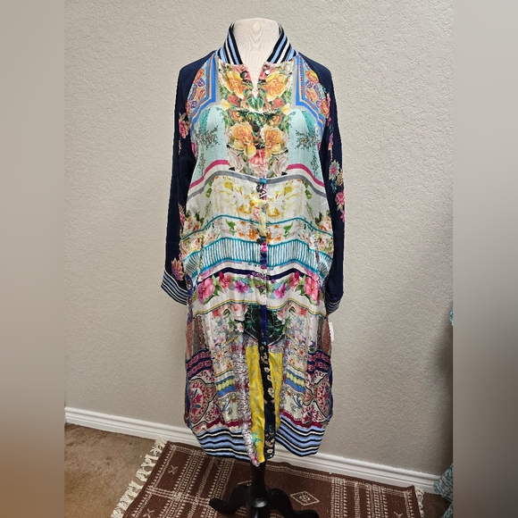 JOHNNY WAS NWT Printed Silk FIORI LONG COAT Duster REVERSIBLE Kimono Small - Picture 3 of 16